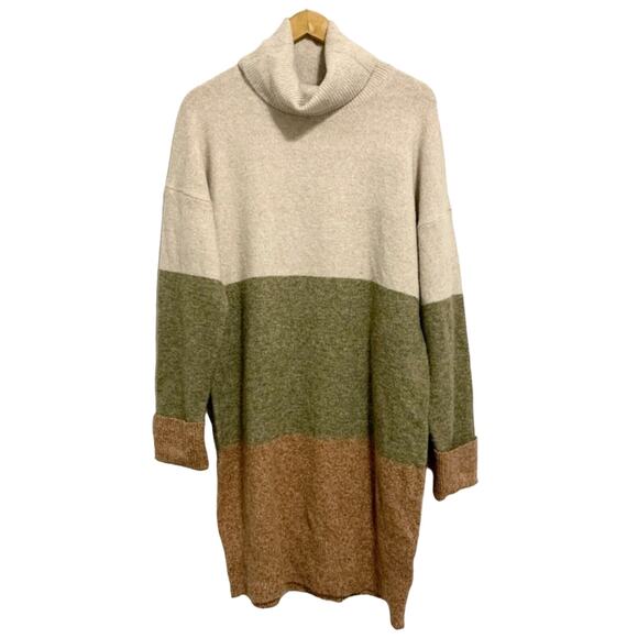 RACHEL Rachel Roy Tan Colorblock Cowl Neck Sweater Dress - Picture 1 of 10